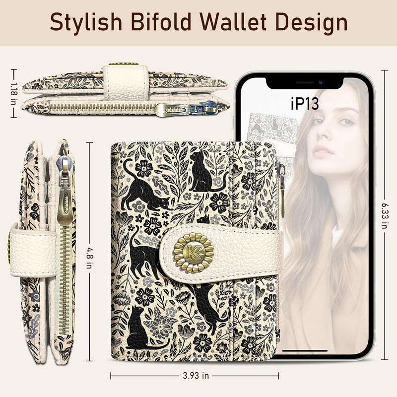 Kelvoris Black Cats Small Rfid Women Wallet Bifold Zipper Coin Pocket PU Leather Compact Cash Credit Card Holder Travel Wallet for Female Ladies Teen Girls 1 ID Window 10 Card Slots - Image 5